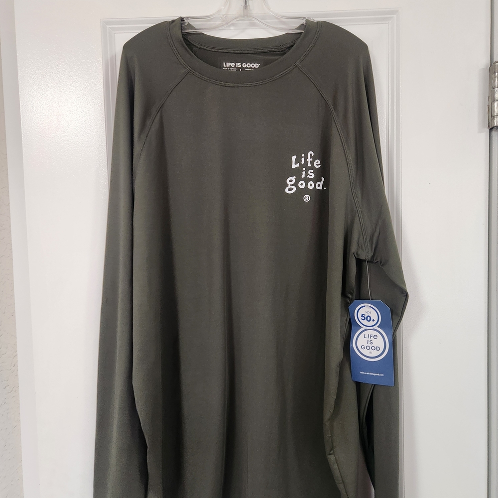 Life is Good Gone Fishing Olive Long Sleeve Shirt